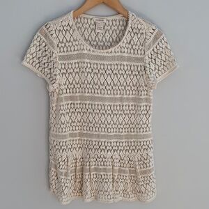 Sundance Crochet Short Sleeve Peplum Top Cream Size XS Cottagecore Boho Romantic
